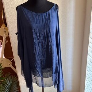Chic Navy Women's Silk Draped Blouse